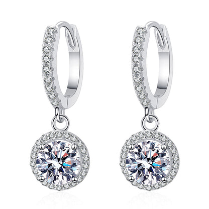 S925 Sterling Silver Halo Moissanite Hoop Earrings Plated with Pt950 Gold - Trendy Circle Earrings for Women