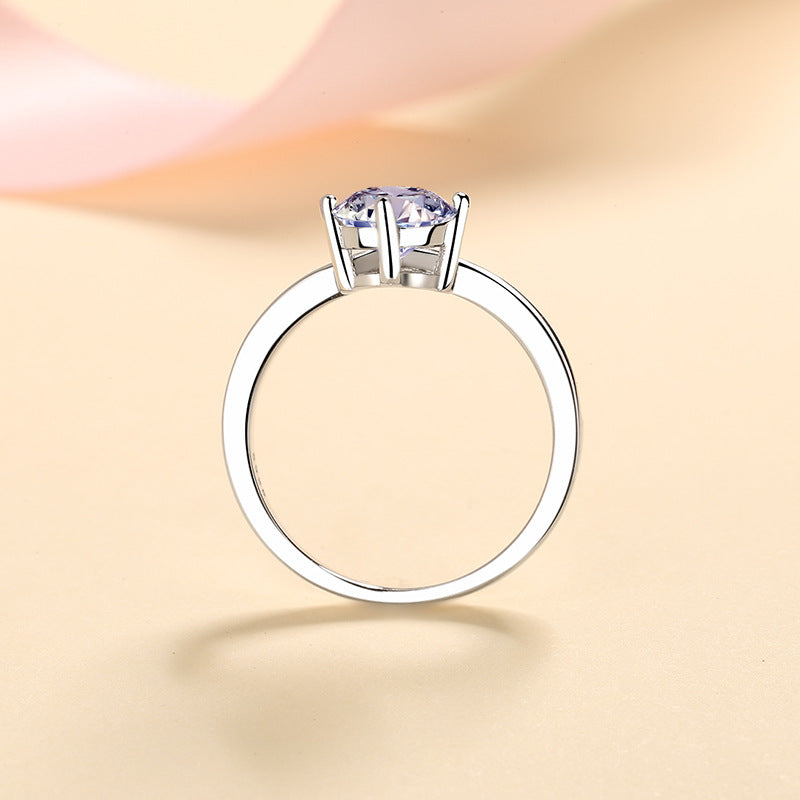 S925 Sterling Silver Heart-Shaped Moissanite Micro-Pavé Ring with Lucky Motifs
