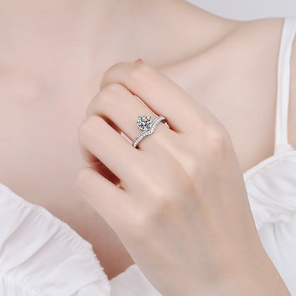 S925 Sterling Silver Heart-Shaped Moissanite Micro-Pavé Ring with Lucky Motifs