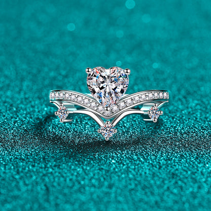 S925 Sterling Silver Heart-Shaped Moissanite Ring with Lightning & Rainbow Design, Maillard Aesthetic for Women