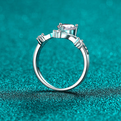 S925 Sterling Silver Heart-Shaped Moissanite Ring with Lightning & Rainbow Design, Maillard Aesthetic for Women