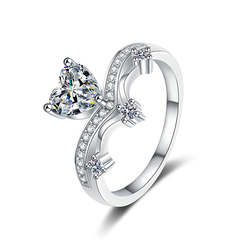 S925 Sterling Silver Heart-Shaped Moissanite Ring with Lightning & Rainbow Design, Maillard Aesthetic for Women