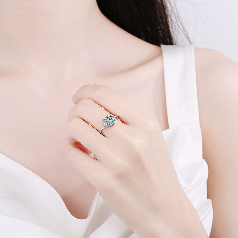 S925 Sterling Silver Heart 6-Prong Moissanite Ring PT950 Plated - Chinese Traditional Motif Wedding Band