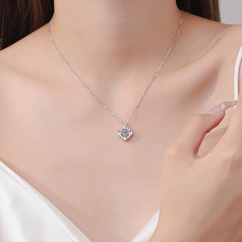 S925 Sterling Silver Heart Bezel Pendant Necklace - 0.5CT Moissanite Dainty & Playful Chain