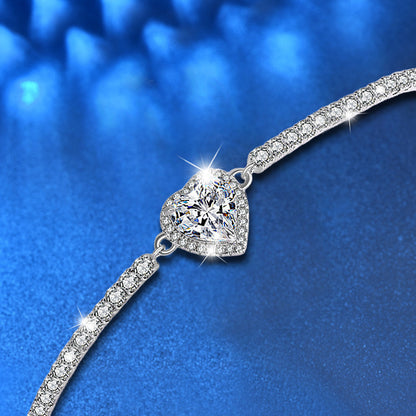 S925 Sterling Silver Heart Bracelet with 1ct or 2ct Moissanite Versatile Anniversary Jewelry White Gold Plated