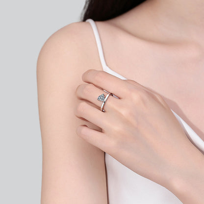 S925 Sterling Silver Heart Moissanite Ring - Minimalist Halo Solitaire Ring for Women