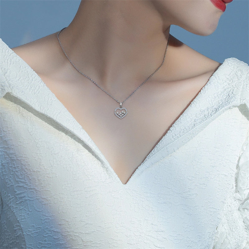 S925 Sterling Silver Heart Pendant Necklace - Minimalist Geometric Love Collarbone Chain