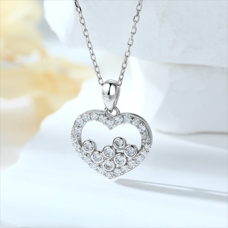 S925 Sterling Silver Heart Pendant Necklace - Minimalist Geometric Love Collarbone Chain