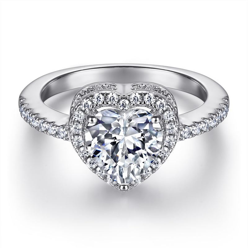 S925 Sterling Silver Heart Ring - Elegant Cubic Zirconia Jewelry for Women