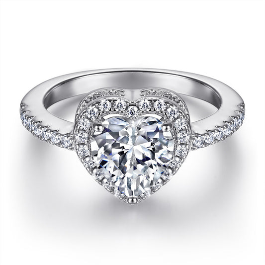S925 Sterling Silver Heart Ring - Elegant Cubic Zirconia Jewelry for Women