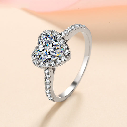 S925 Sterling Silver Heart Shape Moissanite Ring | 1ct Micro-Pave Simulated Diamond Design