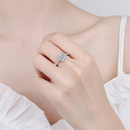 S925 Sterling Silver Heart Shape Moissanite Ring | 1ct Micro-Pave Simulated Diamond Design
