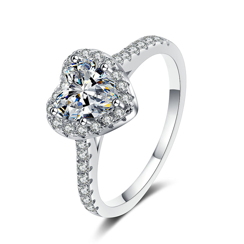 S925 Sterling Silver Heart Shape Moissanite Ring | 1ct Micro-Pave Simulated Diamond Design
