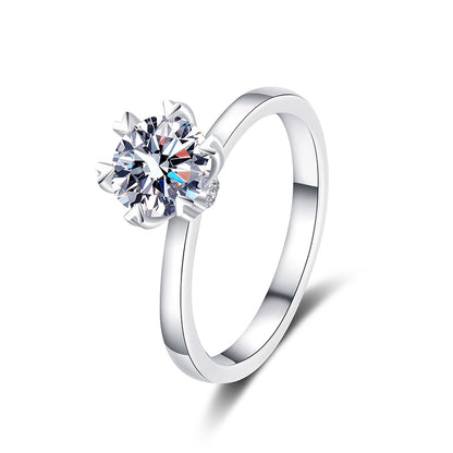 S925 Sterling Silver Heart Shaped Six-Prong Moissanite Ring with Steamed Bun Motif
