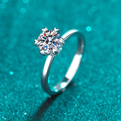 S925 Sterling Silver Heart Shaped Six-Prong Moissanite Ring with Steamed Bun Motif
