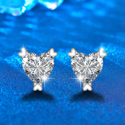 S925 Sterling Silver Heart Stud Earrings with 0.6ct Heart-Shaped Moissanite White Gold Plated Professional Jewelry for Women