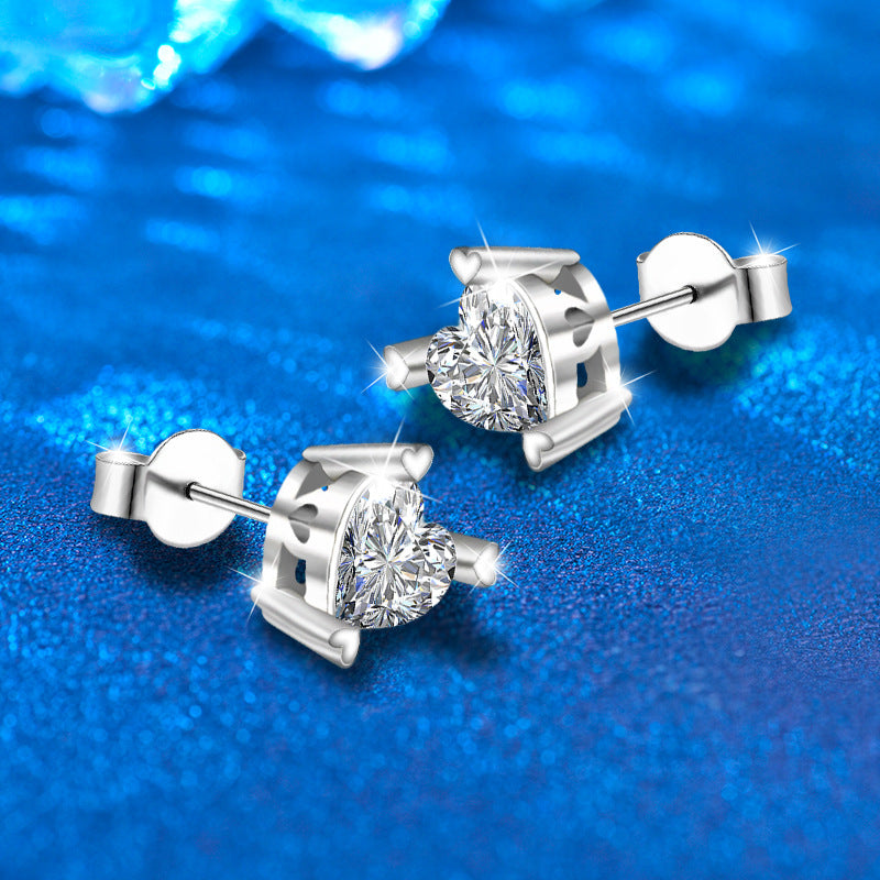 S925 Sterling Silver Heart Stud Earrings with 0.6ct Heart-Shaped Moissanite White Gold Plated Professional Jewelry for Women
