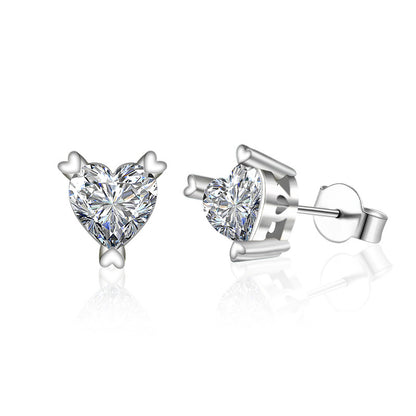S925 Sterling Silver Heart Stud Earrings with 0.6ct Heart-Shaped Moissanite White Gold Plated Professional Jewelry for Women