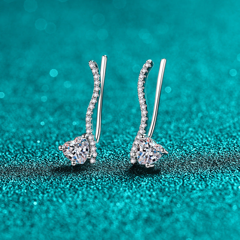 S925 Sterling Silver Heart & Leaf Moissanite Stud Earrings - 1CT Floral Inspired Elegance