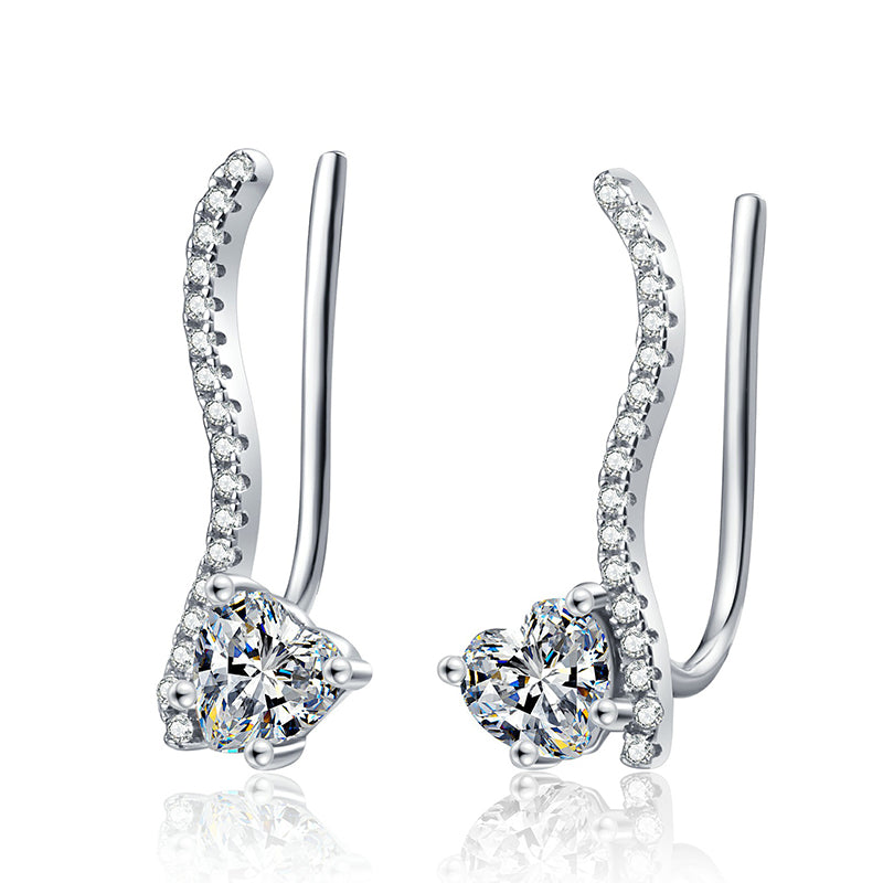 S925 Sterling Silver Heart & Leaf Moissanite Stud Earrings - 1CT Floral Inspired Elegance