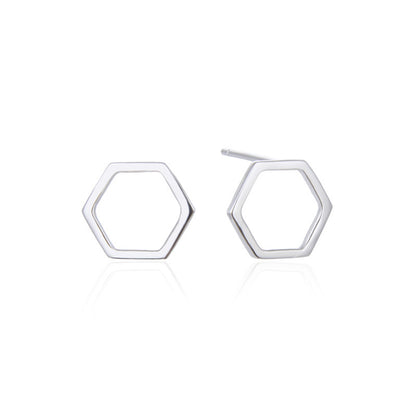 S925 Sterling Silver Hexagon Stud Earrings Set - Large & Small Geometric Earrings with Plastic Backs for Women