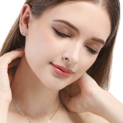 S925 Sterling Silver Hexagon Stud Earrings Set - Large & Small Geometric Earrings with Plastic Backs for Women