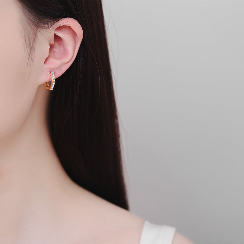 S925 Sterling Silver Hexagonal Champagne Moissanite Stud Earrings - 0.40ct Celestial-Inspired Minimalist Jewelry