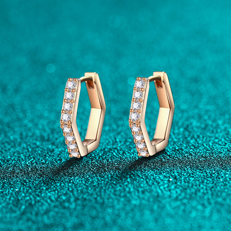 S925 Sterling Silver Hexagonal Champagne Moissanite Stud Earrings - 0.40ct Celestial-Inspired Minimalist Jewelry