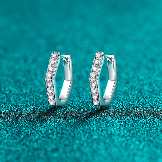 S925 Sterling Silver Hexagonal Moissanite Stud Earrings - 0.40ct Minimalist Cluster Earrings for Everyday