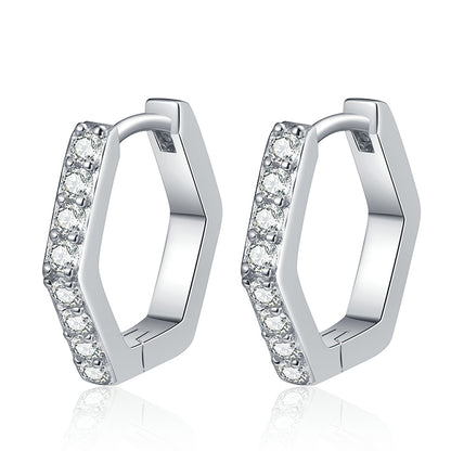 S925 Sterling Silver Hexagonal Moissanite Stud Earrings - 0.40ct Minimalist Cluster Earrings for Everyday