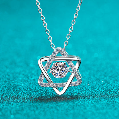 S925 Sterling Silver Hexagram Pendant Necklace - 0.5CT Moissanite PT950-Plated Collarbone Chain