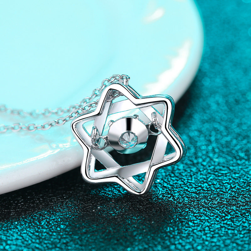 S925 Sterling Silver Hexagram Pendant Necklace - 0.5CT Moissanite PT950-Plated Collarbone Chain
