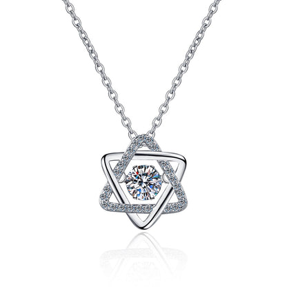 S925 Sterling Silver Hexagram Pendant Necklace - 0.5CT Moissanite PT950-Plated Collarbone Chain