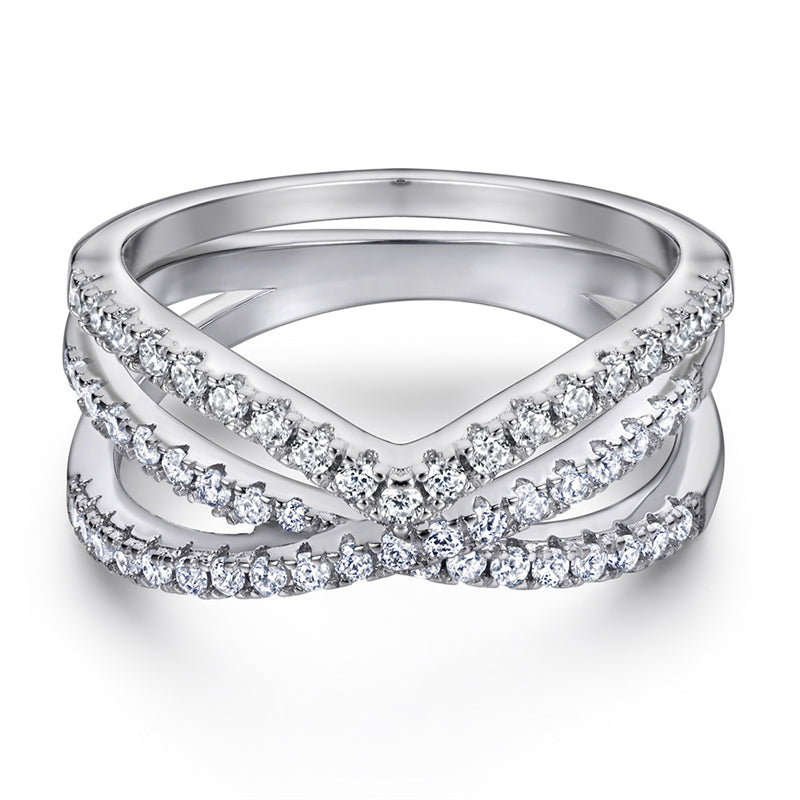 S925 Sterling Silver Interlocking Ring Set - Modern Twisted Pavé Zirconia Jewelry