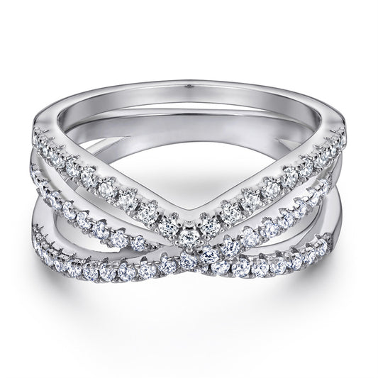 S925 Sterling Silver Interlocking Ring Set - Modern Twisted Pavé Zirconia Jewelry