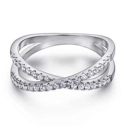 S925 Sterling Silver Interlocking Ring Set - Modern Twisted Pavé Zirconia Jewelry