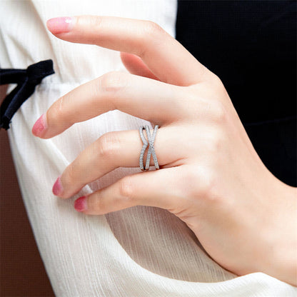 S925 Sterling Silver Interlocking Ring Set - Modern Twisted Pavé Zirconia Jewelry
