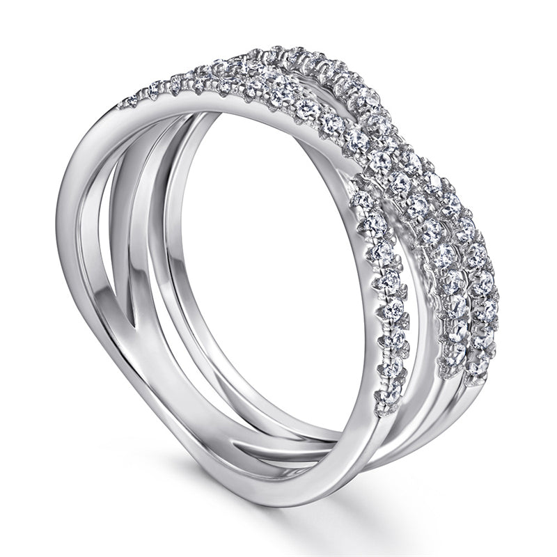 S925 Sterling Silver Interlocking Ring Set - Modern Twisted Pavé Zirconia Jewelry