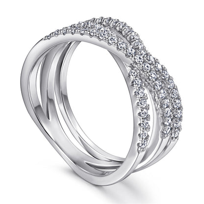 S925 Sterling Silver Interlocking Ring Set - Modern Twisted Pavé Zirconia Jewelry