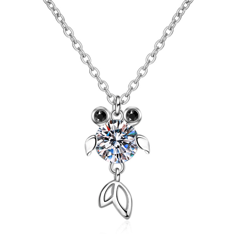 S925 Sterling Silver Koi Fish Pendant Necklace - 0.5CT/1CT Moissanite PT950-Plated Prosperity Chain