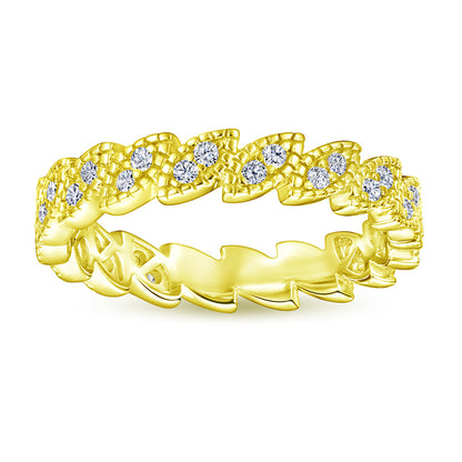 S925 Sterling Silver Leaf-Inspired Stackable Ring - Elegant Pavé Zirconia Band