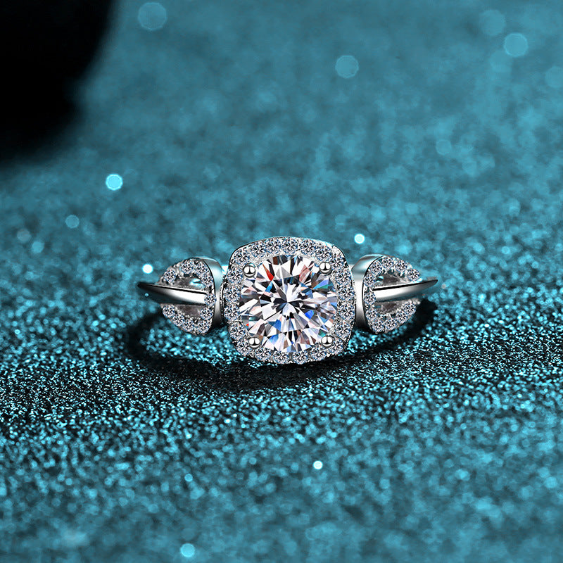 S925 Sterling Silver Leaf Design Moissanite Ring PT950 Plated Nature-Inspired Women's Jewelry