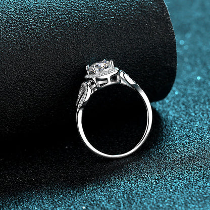S925 Sterling Silver Leaf Design Moissanite Ring PT950 Plated Nature-Inspired Women's Jewelry