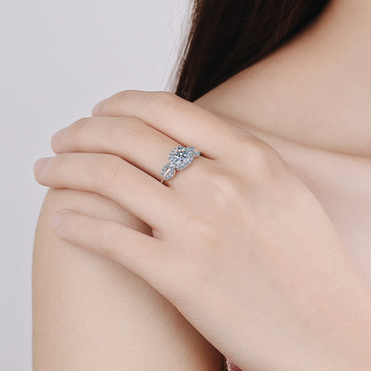 S925 Sterling Silver Leaf Design Moissanite Ring PT950 Plated Nature-Inspired Women's Jewelry