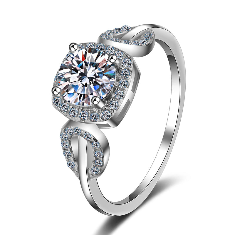 S925 Sterling Silver Leaf Design Moissanite Ring PT950 Plated Nature-Inspired Women's Jewelry
