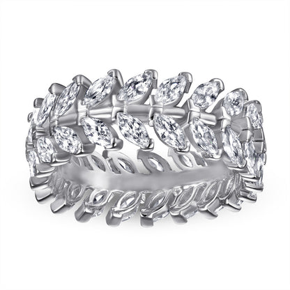 S925 Sterling Silver Leaf Eternity Band - Full Pavé Zirconia Nature-Inspired Ring