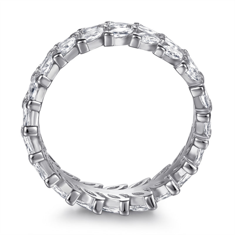 S925 Sterling Silver Leaf Eternity Band - Full Pavé Zirconia Nature-Inspired Ring