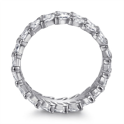 S925 Sterling Silver Leaf Eternity Band - Full Pavé Zirconia Nature-Inspired Ring