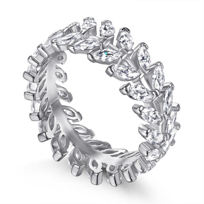 S925 Sterling Silver Leaf Eternity Band - Full Pavé Zirconia Nature-Inspired Ring