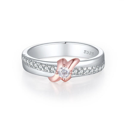 S925 Sterling Silver Letter Ring - Modern Two-Tone Heart Design Wedding Jewelry